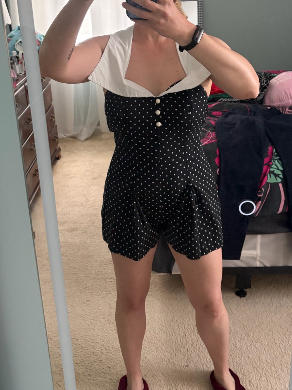 Hell Bunny black and white polka dot romper S small